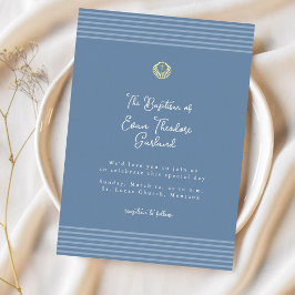 Minimal modern blue baptism Foil Invitation Folie Uitnodiging