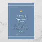 Minimal modern blue baptism Foil Invitation Folie Uitnodiging (Voorkant)