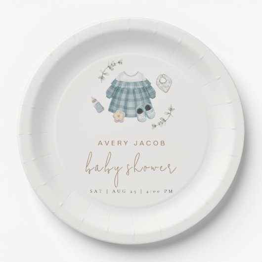 Minimal Modern Boho Kleding Pattern Baby shower Papieren Bordje (Voorkant)