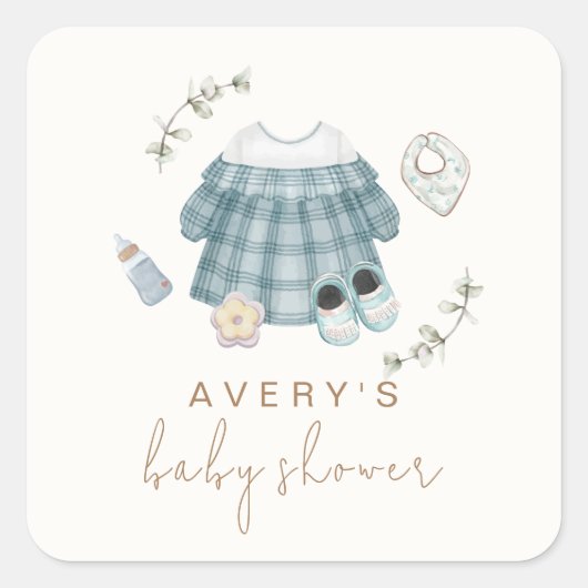 Minimal Modern Boho Kleding Pattern Baby shower Vierkante Sticker (Voorkant)