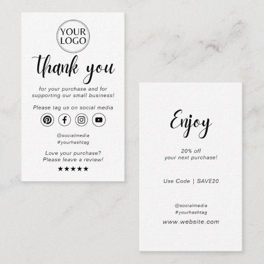 Minimal Modern Business Bedankt voor uw bestelbijl Visitekaartje (Voorkant / Achterkant)