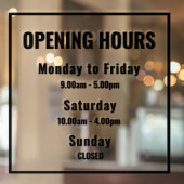 “Minimal Modern Business Hours Sign | Custom Raamsticker