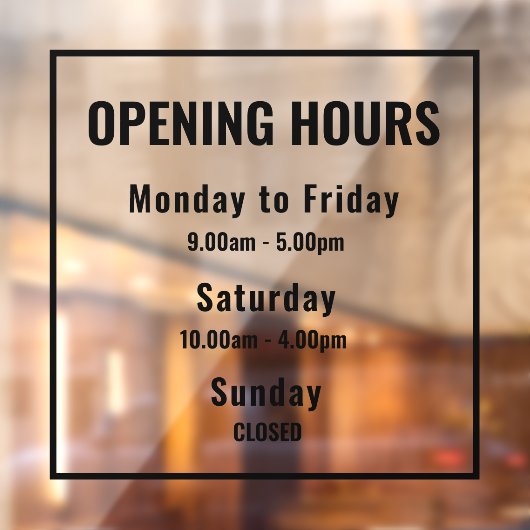“Minimal Modern Business Hours Sign | Custom Raamsticker (Vel 2)
