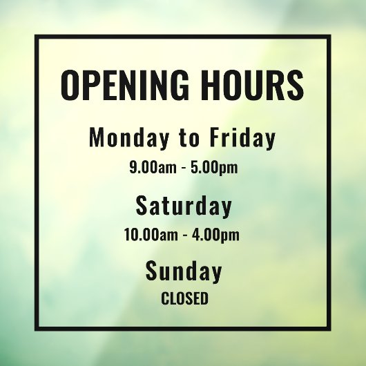 “Minimal Modern Business Hours Sign | Custom Raamsticker (Vel 3)
