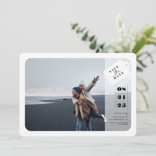 Minimal Modern Casual Bewaar de datumfoto Save The Date (Staand voorkant)