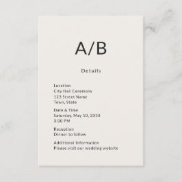Minimal Modern City Hall Wedding Details Card Informatiekaartje