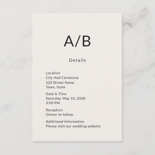 Minimal Modern City Hall Wedding Details Card Informatiekaartje (Voorkant)