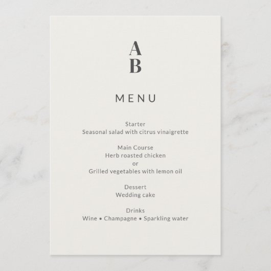 Minimal Modern Civil Wedding  Menu (Voorkant)