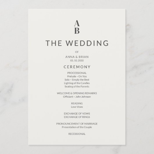 Minimal Modern Civil Wedding Program Programmakaart (Voorkant)