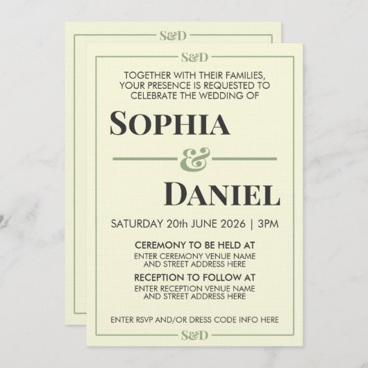 Minimal Modern Editable Wedding Kaart (Voorkant / Achterkant)