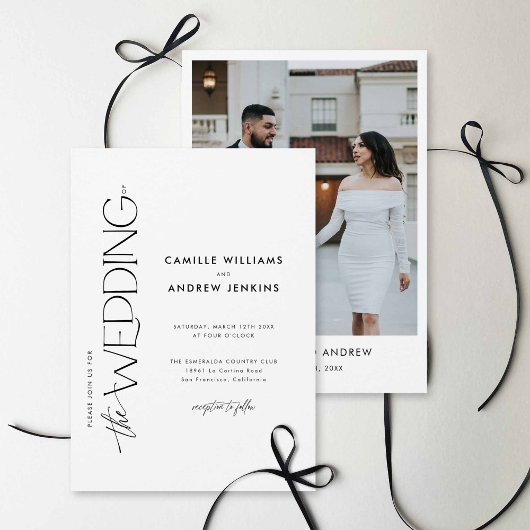 Minimal Modern Elegant Wedding Photo Invitation Kaart