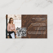Minimal Modern Elegant Woodgrain Photo QR Code Visitekaartje (Voorkant)