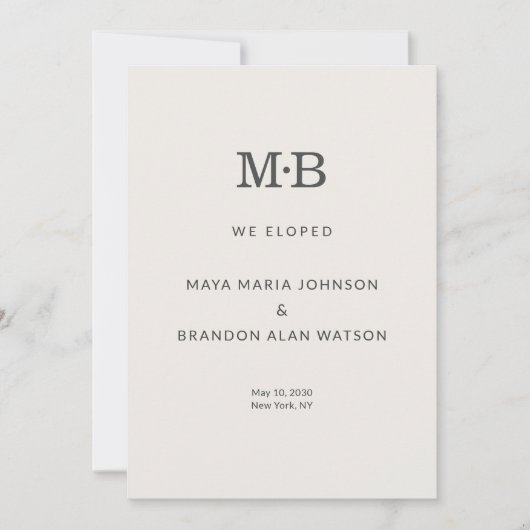 Minimal Modern Elopement Announcement Card Kaart (Voorkant)