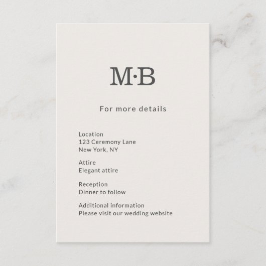 Minimal Modern Elopement Wedding Details Card Informatiekaartje (Voorkant)