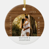 Minimal Modern Engaged & Merry 2 Photo Engagement Keramisch Ornament (Voorkant)