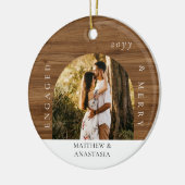 Minimal Modern Engaged & Merry 2 Photo Engagement Keramisch Ornament (Links)
