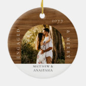 Minimal Modern Engaged & Merry 2 Photo Engagement Keramisch Ornament (Achterkant)