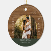 Minimal Modern Engaged & Merry 2 Photo Engagement Keramisch Ornament (Links)