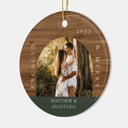 Minimal Modern Engaged & Merry 2 Photo Engagement Keramisch Ornament (Links)