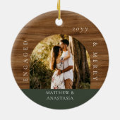 Minimal Modern Engaged & Merry 2 Photo Engagement Keramisch Ornament (Achterkant)