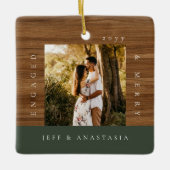 Minimal Modern Engaged & Merry 2 Photo Engagement Keramisch Ornament (Voorkant)
