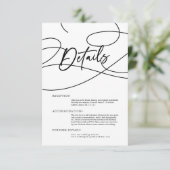 Minimal Modern Fancy Script "Details" Bruiloft Informatiekaartje (Staand voorkant)