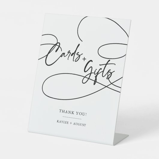 Minimal Modern Fancy Script "Kaart + Gifts" Bruilo Reclamebord Met Voetstuk (Voorkant)