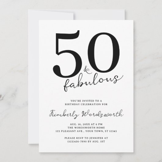 Minimal Modern Fifty and Fabulous 50th Birthday Kaart (Voorkant)