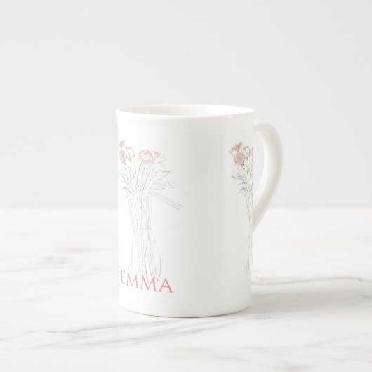  Minimal Modern Flower Outline voor vrouwen Porselein Kop (Voorkant rechts)