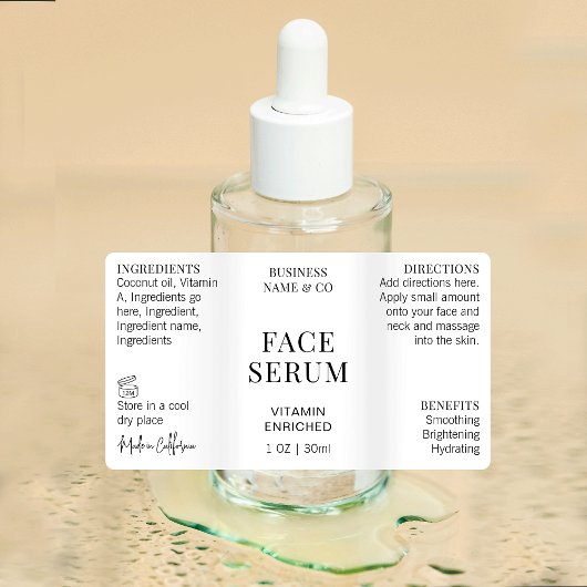 Minimal Modern Gezicht Serum 1 OZ Fles Waterdicht Labels