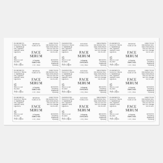 Minimal Modern Gezicht Serum 1 OZ Fles Waterdicht Labels (Vel)