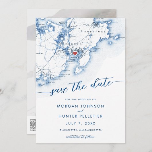 Minimal Modern Gloucester Massachusetts Kaart (Voorkant / Achterkant)