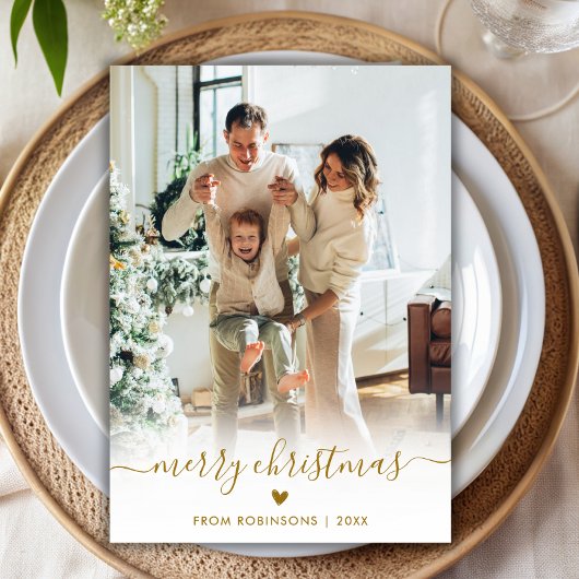 Minimal Modern Gold Script 2 Foto Vrolijk Kerstfee Feestdagenkaart