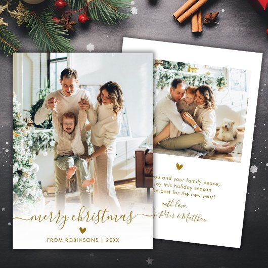 Minimal Modern Gold Script 2 Foto Vrolijk Kerstfee Feestdagenkaart