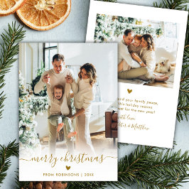 Minimal Modern Gold Script 2 Foto Vrolijk Kerstfee Feestdagenkaart