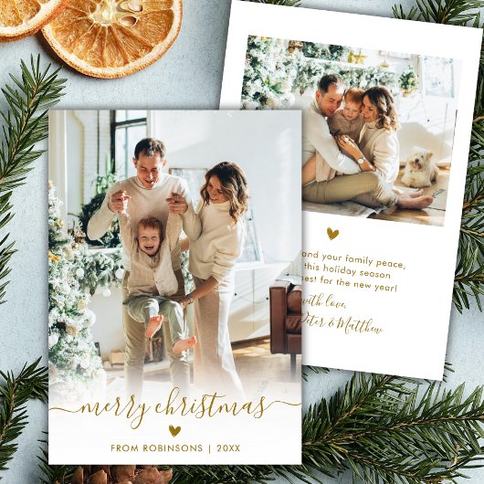 Minimal Modern Gold Script 2 Foto Vrolijk Kerstfee Feestdagenkaart