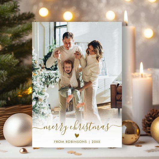 Minimal Modern Gold Script 2 Foto Vrolijk Kerstfee Feestdagenkaart