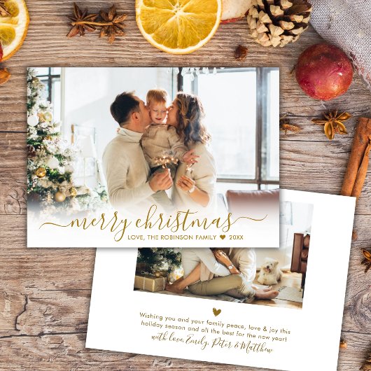 Minimal Modern Gold Script 2 Foto Vrolijk Kerstfee Feestdagenkaart