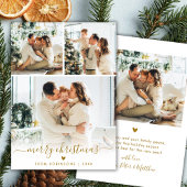 Minimal Modern Gold Script 4 Photo Merry Christmas Feestdagenkaart