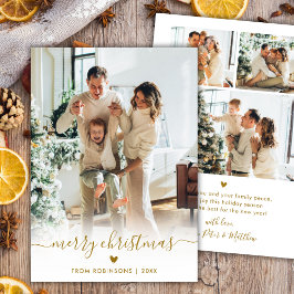 Minimal Modern Gold Script 4 Photo Merry Christmas Feestdagenkaart