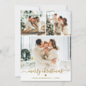 Minimal Modern Gold Script 4 Photo Merry Christmas Feestdagenkaart (Voorkant)