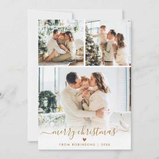 Minimal Modern Gold Script 4 Photo Merry Christmas Feestdagenkaart (Voorkant)