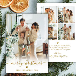 Minimal Modern Gold Script 5 Photo Merry Christmas Feestdagenkaart