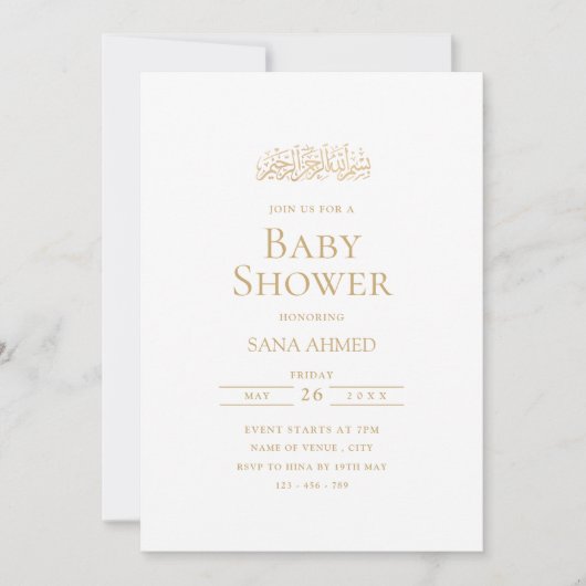 Minimal Modern Gold Script Moslim Baby shower Kaart (Voorkant)