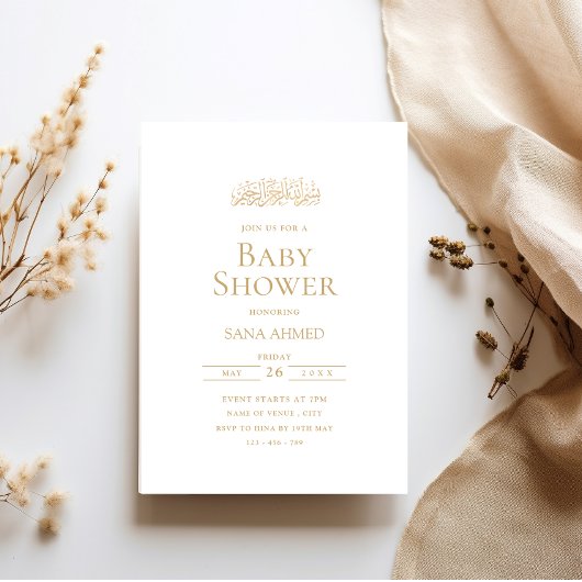 Minimal Modern Gold Script Moslim Baby shower Kaart