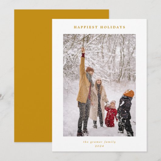 Minimal Modern Gold White Happiest Feestdagen Foto Feestdagenkaart (Voorkant / Achterkant)