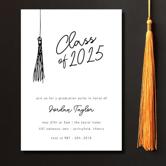 Minimal Modern Graduation Party Tassel Zwart Wit Kaart