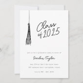 Minimal Modern Graduation Party Tassel Zwart Wit Kaart (Voorkant)