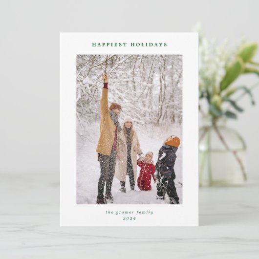 Minimal Modern Groen Wit Gelukkigste Feestdagen Fo Feestdagenkaart (Staand voorkant)