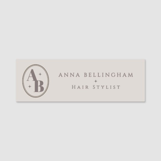 Minimal Modern Hair Stylist Naam Badge monogram (Voorkant)